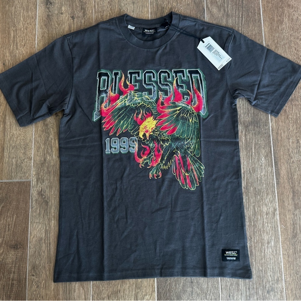 WeSC Eagle Flame Graphic Tee Black Streetwear Varsity Men’s Medium NWT crewneck